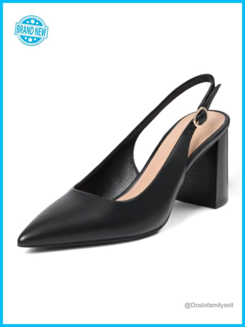Slingback Heels for Women Chunky Block Heel Pointed Closed Toe Pumps Faux